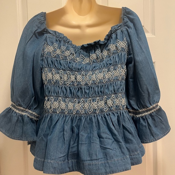 NWT Seventy + Mochi Sally 3/4
Sleeve Square Neck Top Blue Rodeo Vintage-Size 6 - Picture 9 of 12